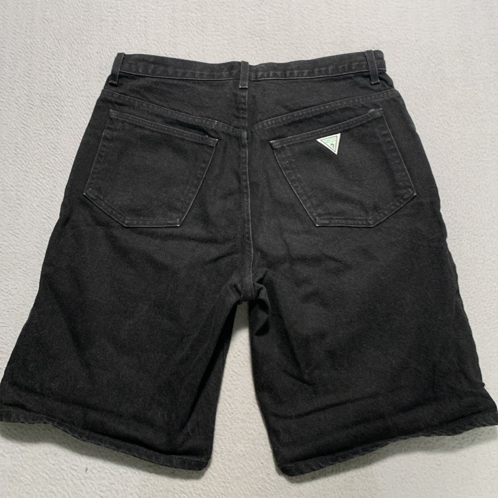 Vtg 90s Guess Jeans USA Black Denim Shorts Men 33 Rare Green Tag Jorts 39975 EUC